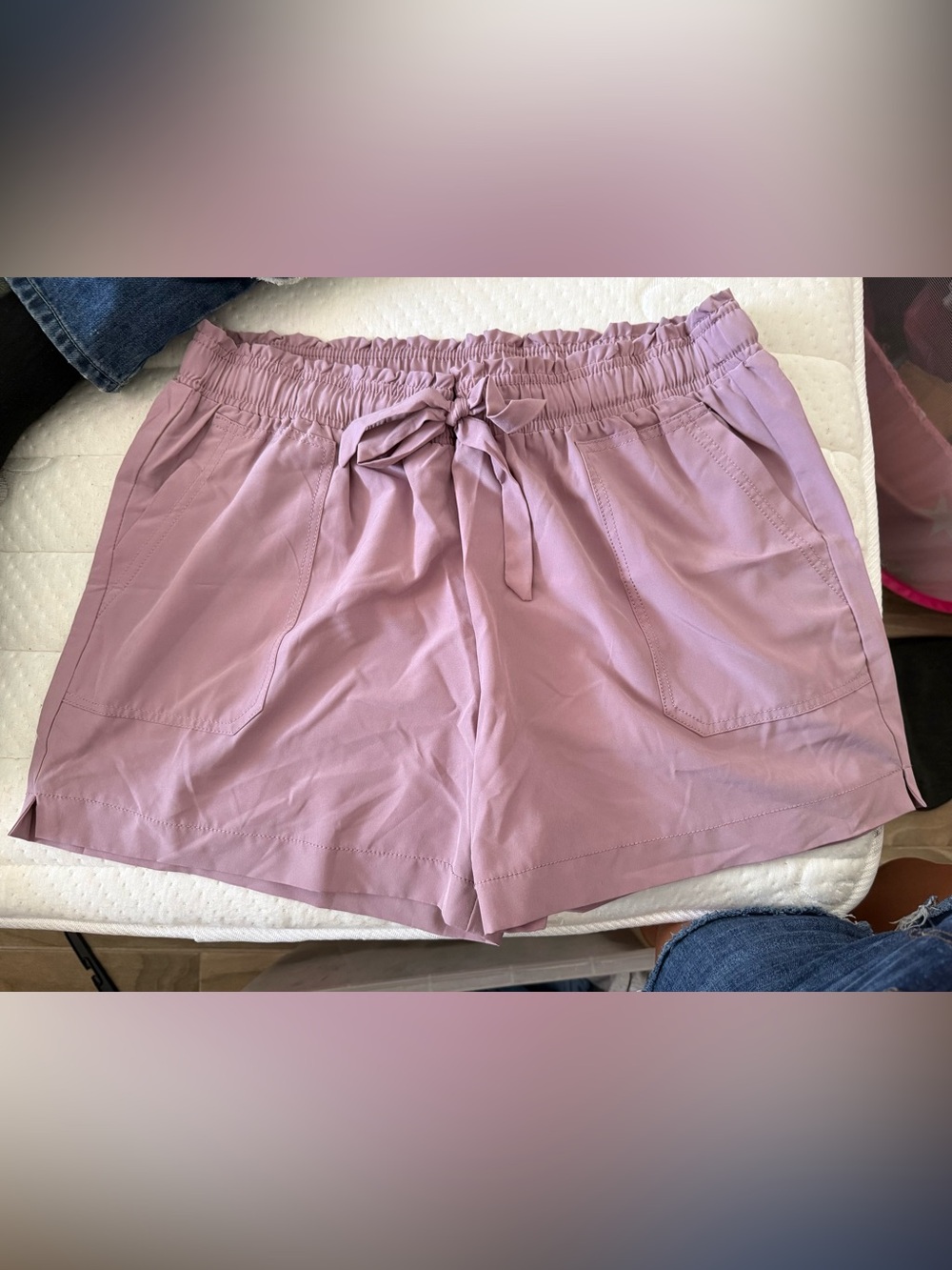 High-Waist Tie Shorts in Dusty Mauve